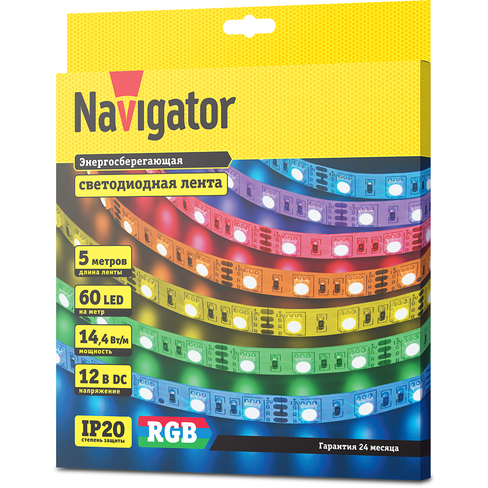 Лента светодиодная 80 300 Navigator 14.4Вт 12В 5м. IP20 (разноцветный)