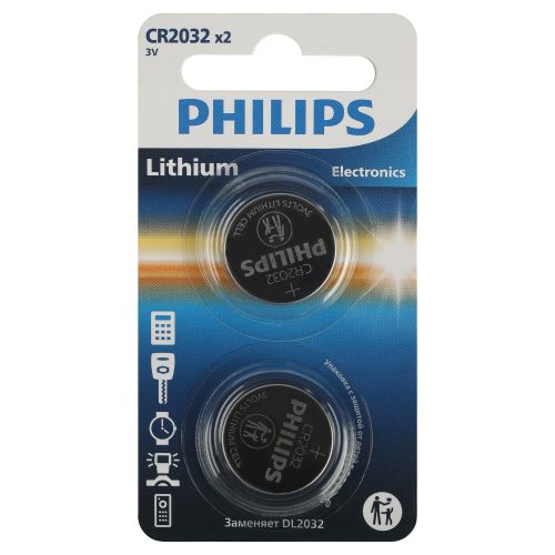 Батарейки Philips CR2032P2/51 литиевые 2шт. CR2032-2BL